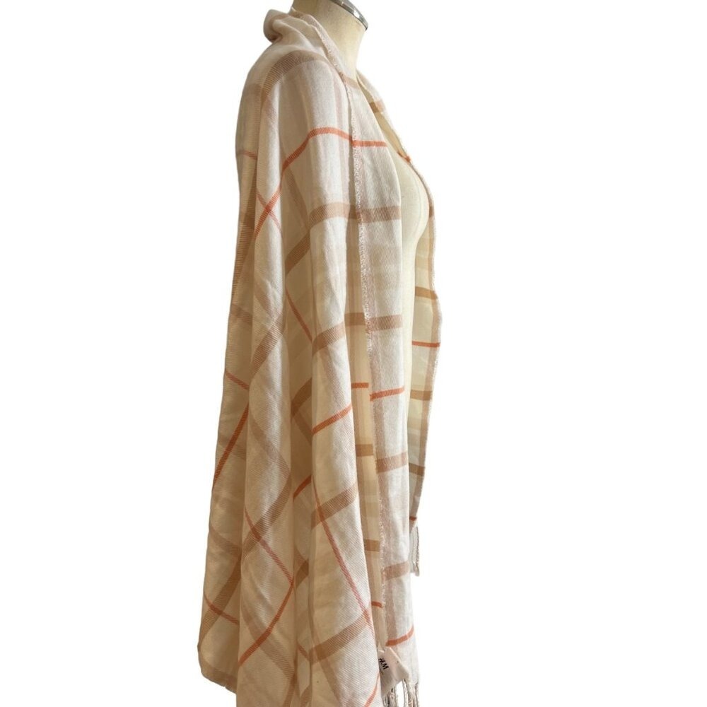 H&M Women's Plaid Fringe Scarf Wrap Shawl Cream Orange Tan - Picture 6 of 9